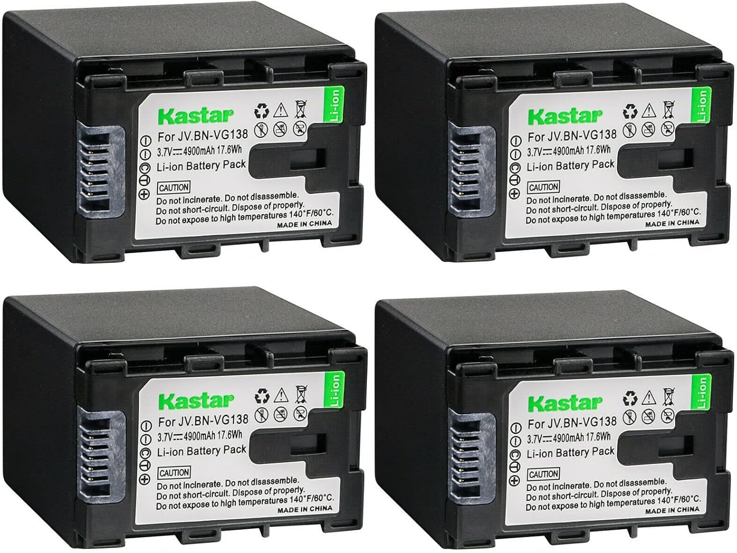 Kastar BN-VG138 Battery 4-Pack Replacement for JVC GZ-MS230BUC GZ-MS230BUS GZ-MS230RU GZ-MS230RUC GZ-MS230RUS GZ-MS230U GZ-MS237-S GZ-MS240 GZ-MS240AUS GZ-MS250 GZ-MS250BEK GZ-MS250BEU Camera