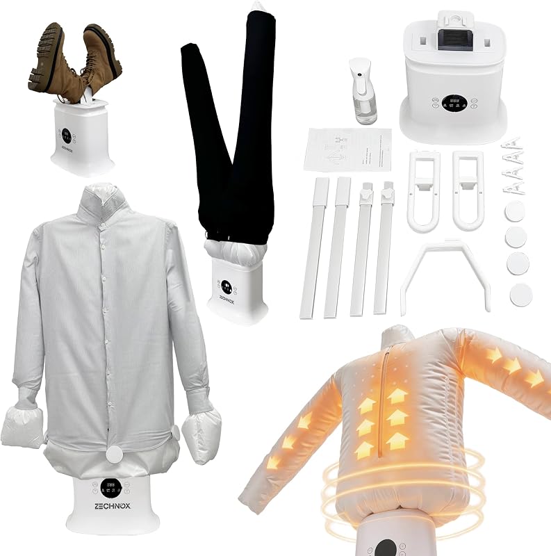 Plancha automática de ropa manos libres de 360°, eliminador de arrugas sin esfuerzo, vaporizador de aire caliente rápido, secadora compacta que ahorra tiempo para el hogar y viajes de negocios (kit completo) | Eliminador de arrugas manos libres, cuidado suave de la tela, solución eficiente de planchado y secado diario con aire caliente para el hogar y los viajes