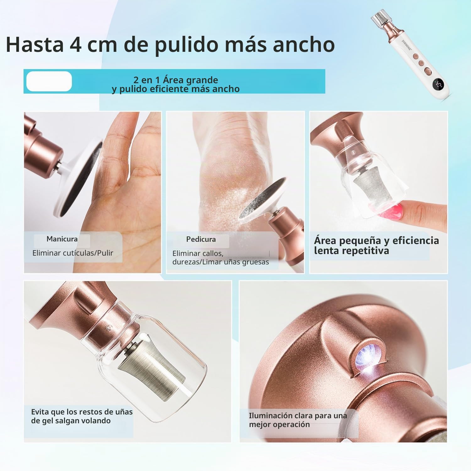 JODSONE Lima Eléctrica para Pies, Quitacallos Eléctrico, Kit Manicura y Pedicura 2 en 1, 15 Velocidades 4500RPM, Exfoliante de Pies Sin Cables para Piel Muerta y Callos Duros