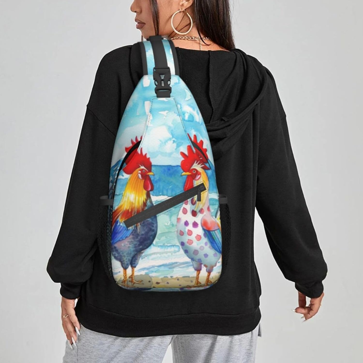 Rooster Beach Watercolor Sling Bag For Women Crossbody Shoulder Bag Casual Daypack Backpacks Men Chest Bag Gym Cycling Travel Hiking - Image 6