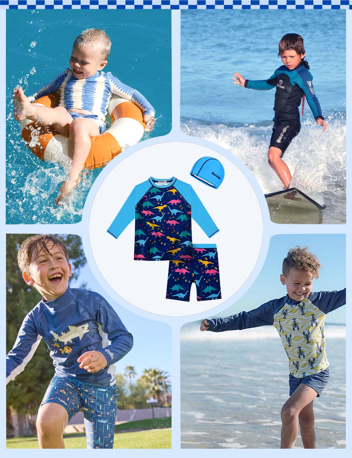 weVSwe Bañador para niño de 3 piezas, gorro de natación, protección UV, para playa, vacaciones y natación, 2-12 años