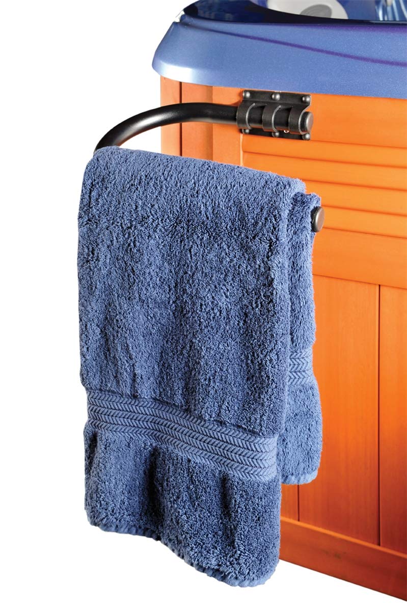 MySpaCover Spa Towel Bar - Outdoor Single Side Hand Towel Holder & Hanger for Hot Tub and Spa Accessory, Black Coated Stainless Steel Rust Proof