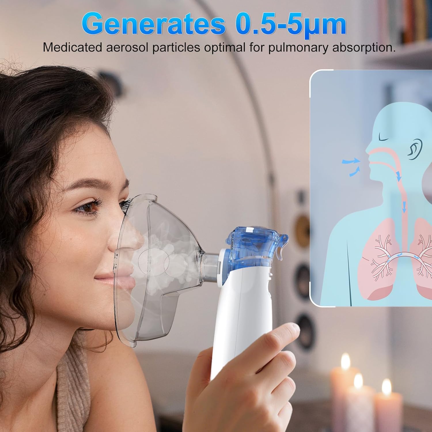 portable 8cc mesh nebulizer with led display - rechargeable handheld nebulizer machine, quiet operation, dual speeds & travel case included for adults & kids