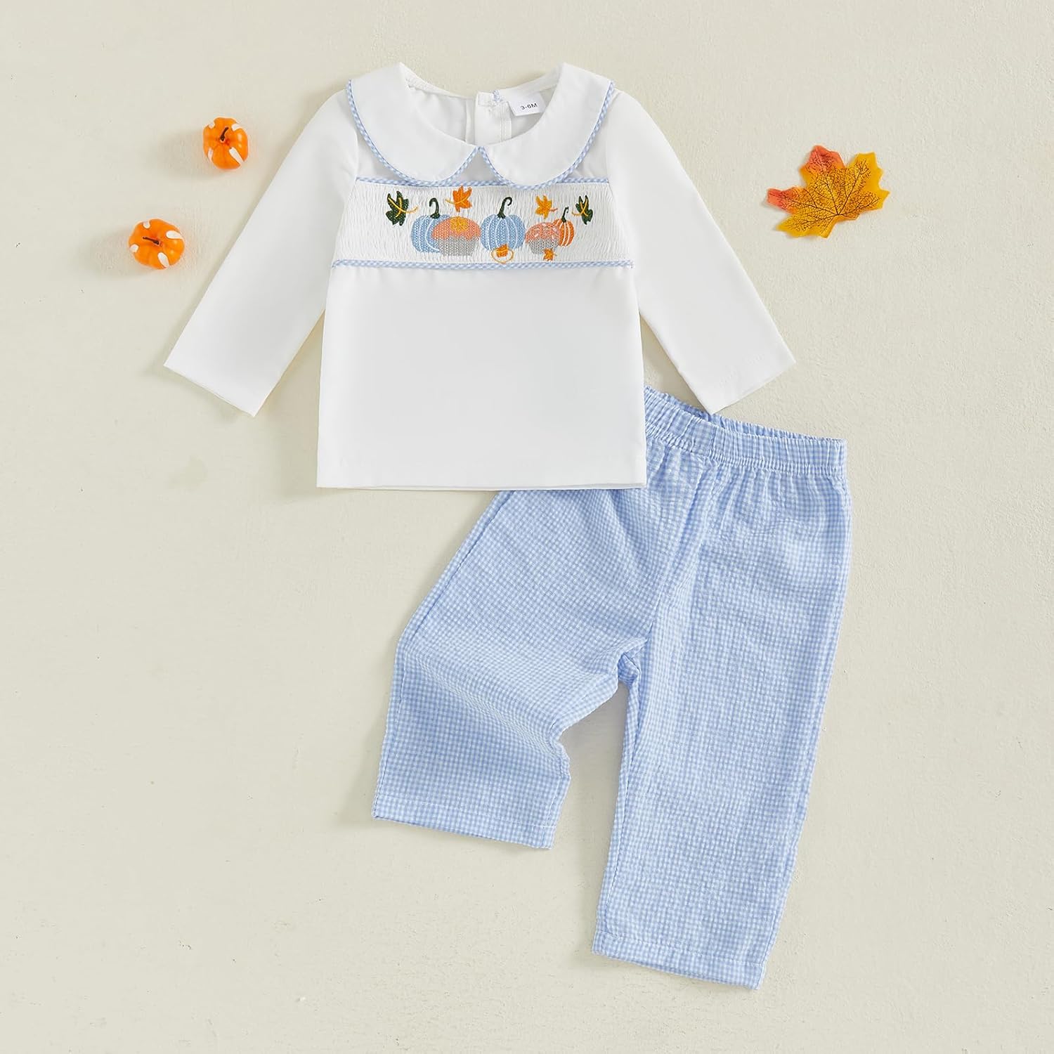 Toddler Baby Boy Thanksgiving Outfit Doll Collar Smocked Top Pants Set Infant Cake Pumpkin Fall Winter Clothes - Image 4