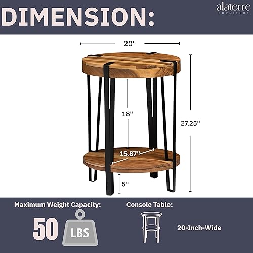 Miniatura 3 de Ryegate - Mesa auxiliar redonda de madera de acacia y metal de 2 niveles con estante inferior, mesa decorativa rústica moderna con borde vivo,