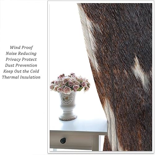 Miniatura 10 de YCness Cortinas con estampado de vaca, cortinas de piel de animal de piel de vaca marrón, tratamiento de ventana de granja occidental para niños,