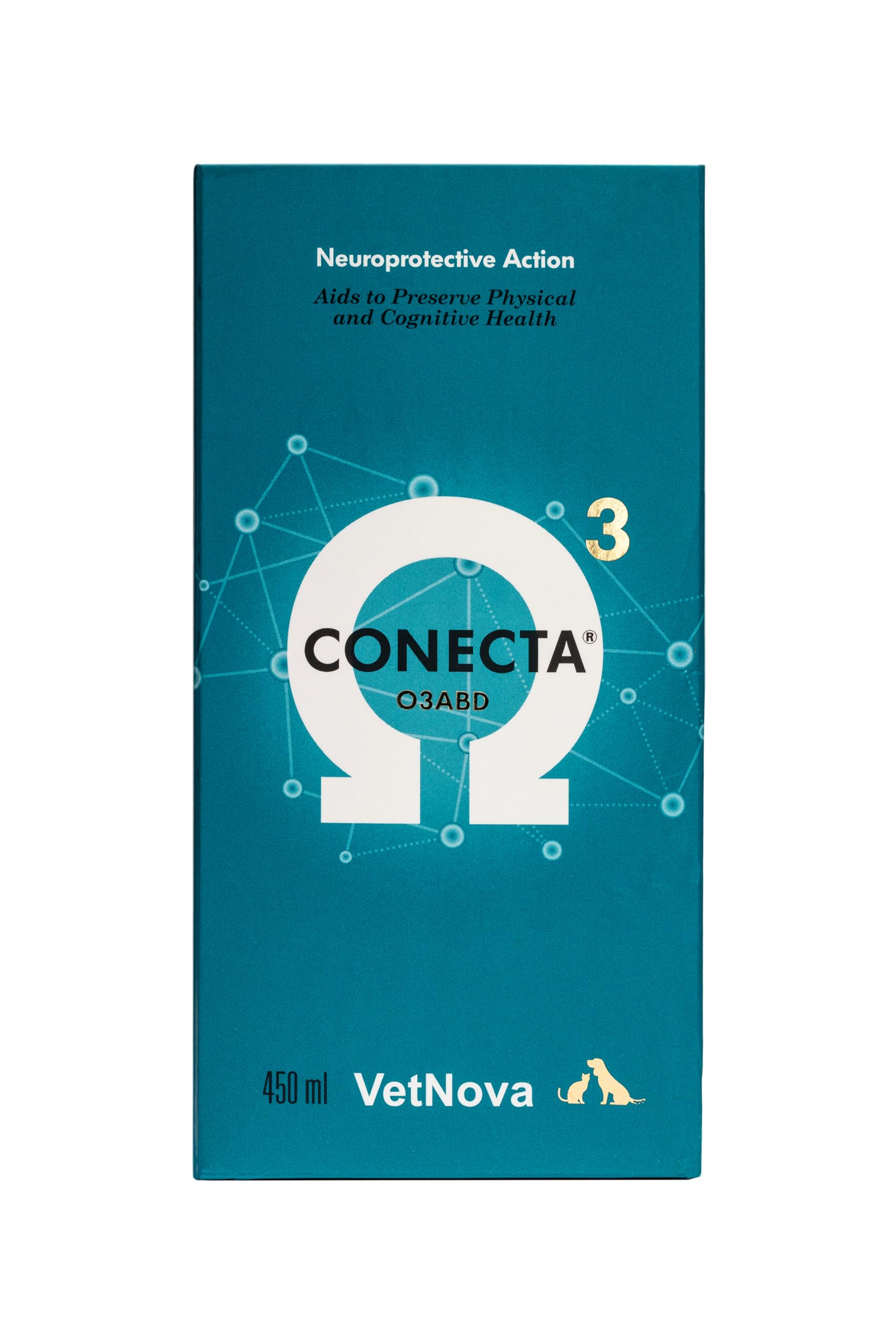VetNova - Conecta Plus, Solución Oral con Omega-3 (DHA EPA), Vitaminas B, A, D3 y E con Ginkgo Biloba para Perros y Gatos, Ayuda a Preservar la Funcionalidad Cognitiva, Movilidad y Bienestar - 450 ml
