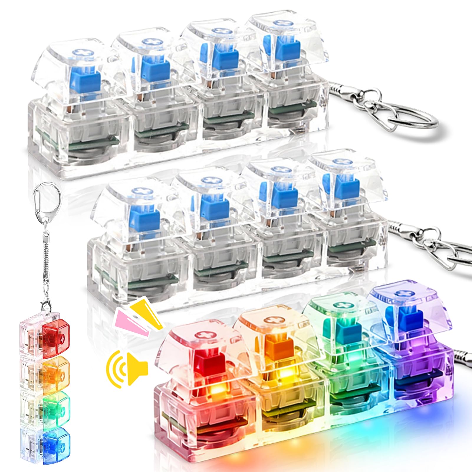6 Pcs Tastatur Fidget Spielzeug, Geringe Lautstärke&Klicken Fidget Keyboard, Schlüsselanhänger Dekompression Spielzeug, Mechanische Tastatur Fidget Clicker, Stressabbau Fidget Button