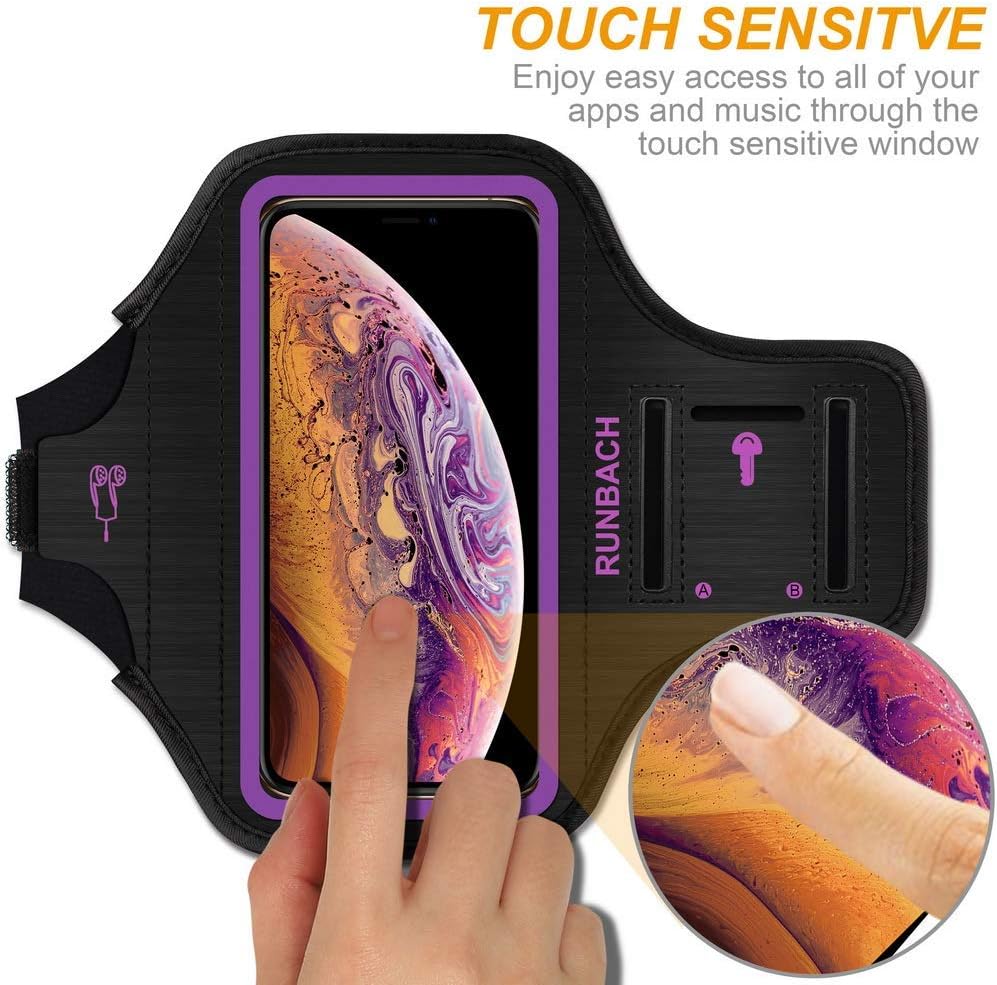 RUNBACH Armband for iPhone 14/14 Pro/13/13 Pro/12/12 Pro/11/XR,Sweatproof Running Exercise Bag with Card Slot for iPhone 14,13,12,11,XR(Purple)
