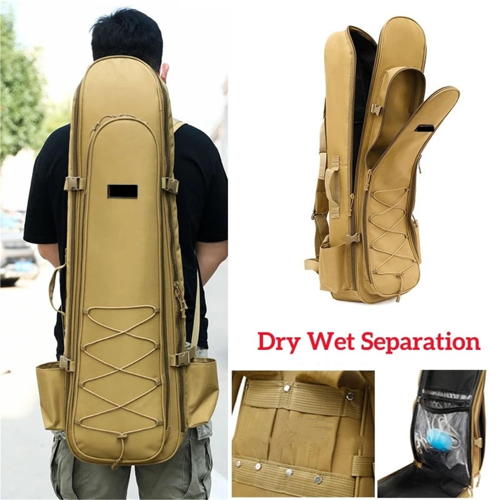 Angelruten-Tasche Angeltasche, Rucksack, Trennung von Trocken- und Nassködern, Angelrutentaschen, große Kapazität, doppellagig, Aufbewahrungstasche for Angelköder, 214 g(Color 2 120cm)