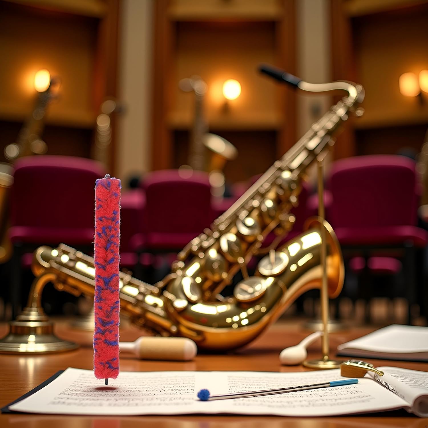 Red Saxophones Bend Neck Cleaning Brush Soft Clarinet Cleaner Microfiber Care Tool Woodwinds Neck Saver Clean Brushes for Tenor Bass Saxophones Saxophone Cleaning and Care