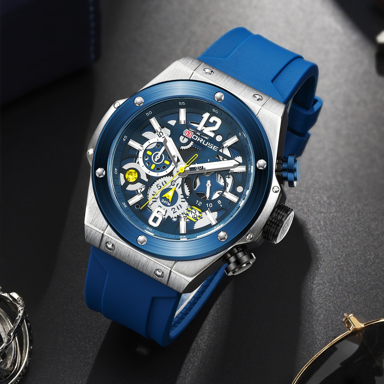 Montre chronographe élégante pour homme, étanche, lumineuse, bracelet en silicone, multifonction, pour homme d'affaires, sport, décontracté