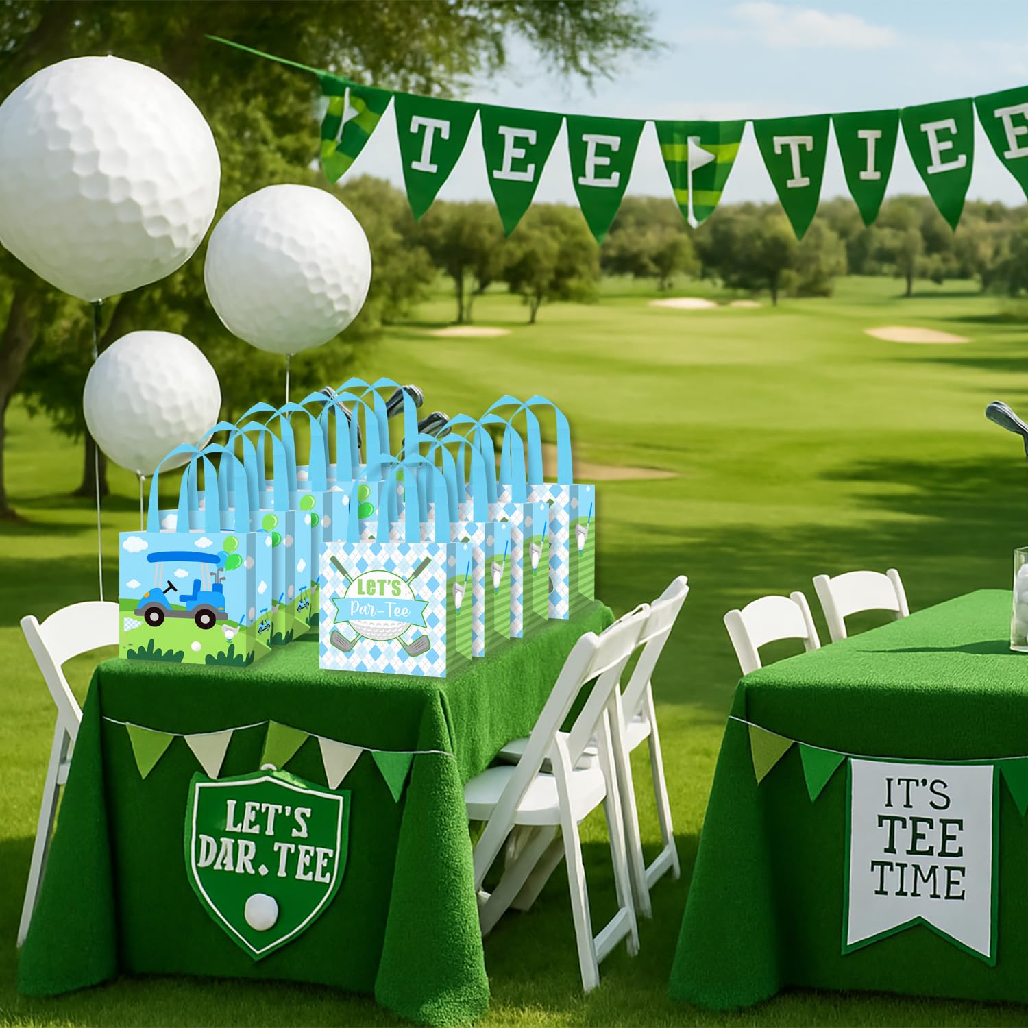12PCS Golf Party Treat Bags Golf Birthday Party Supplies Golf Themed Favor Bags Non-woven Pink Golf Ball Candy Gift Bag with Handles for Let's Par-tee Retirement Baby Shower Decor