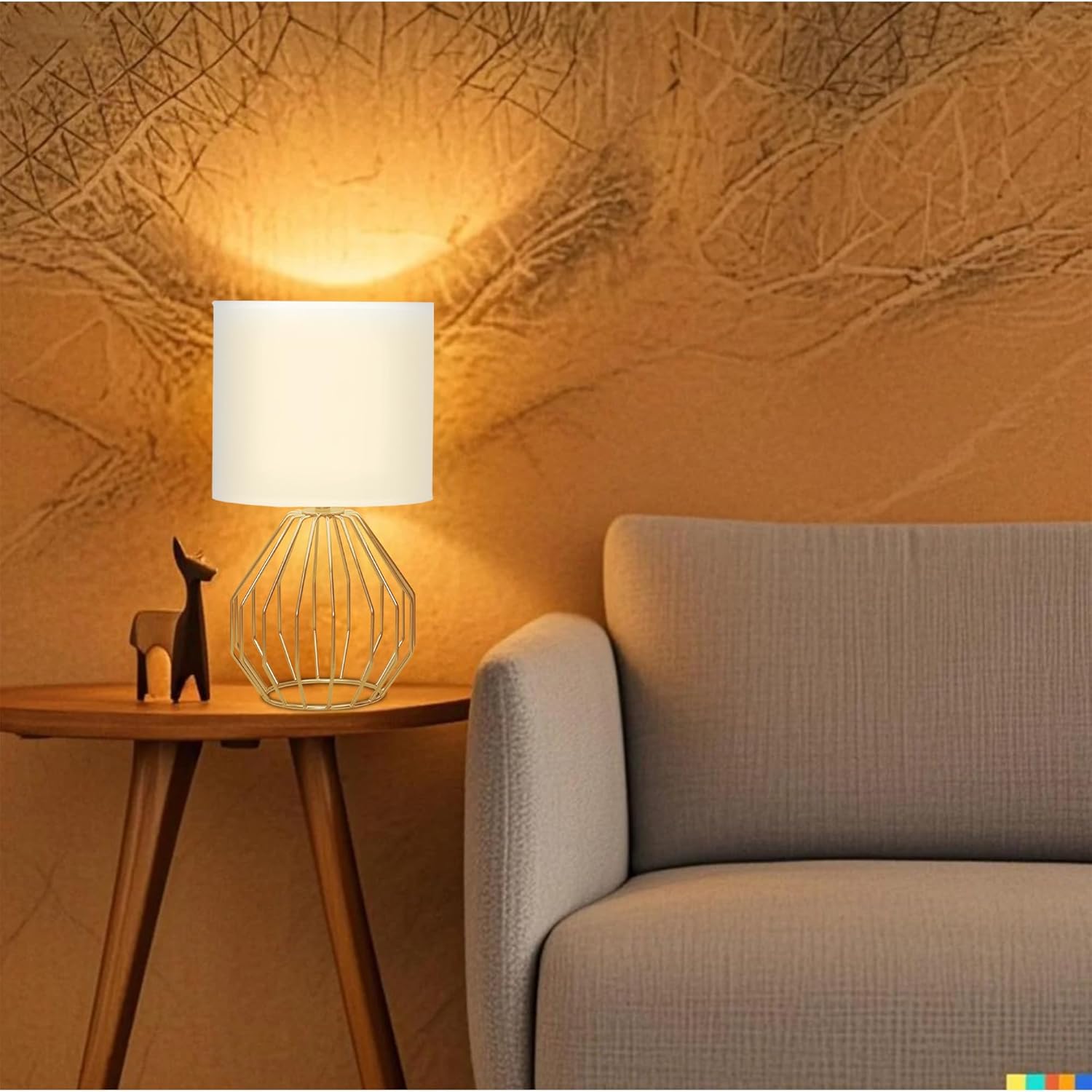 Gold Table Lamp, Small Bedside Nightstand Lamps with White Fabric Shade, Metal Base and ON/Off Switch Desk lamp, Modern Geometric Lamp for Bedrooms Living Room Office Foyer Kids Room