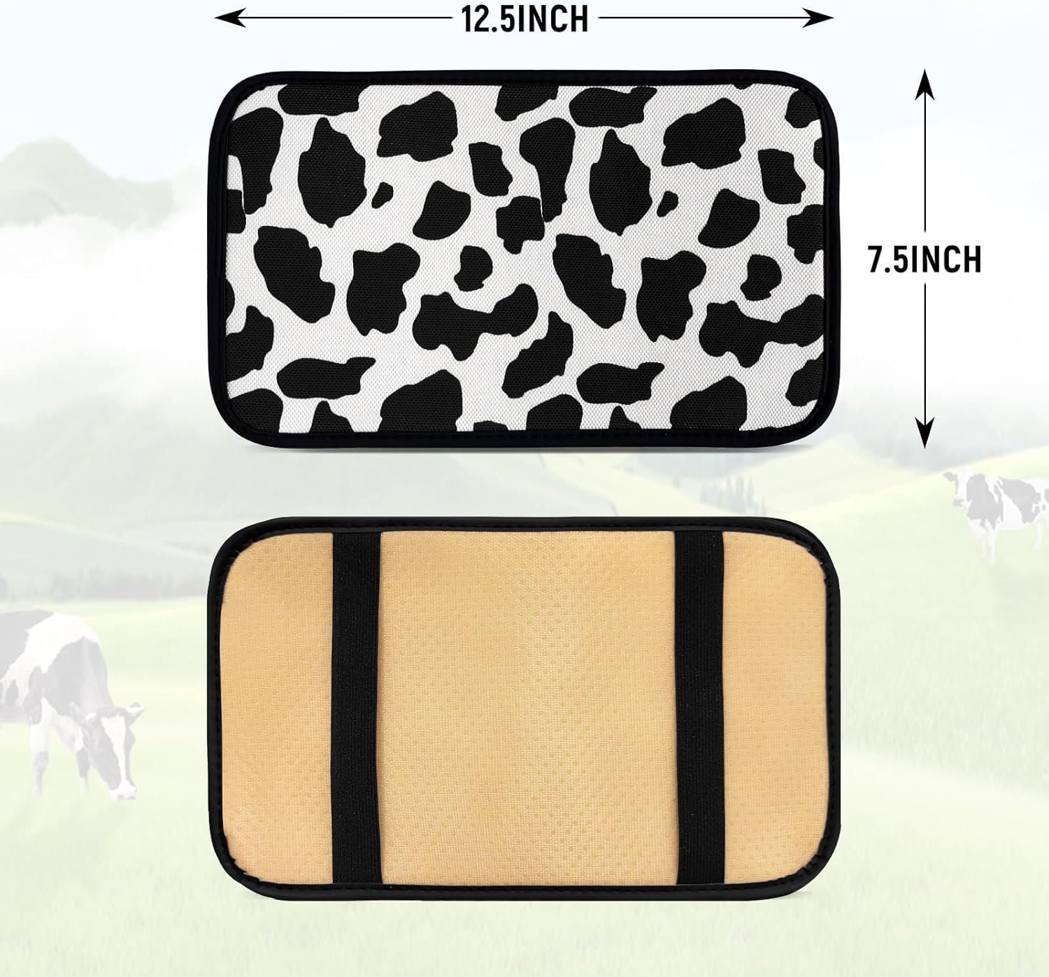SuperKaKa Car Cow Print Armrest Cover-Cute Center Console Mat Cars Interior Accessories for Women Men,Protection Pad Fit Most Auto,Vehicle, SUV, Truck Arm Rest Box (Cow, Black)