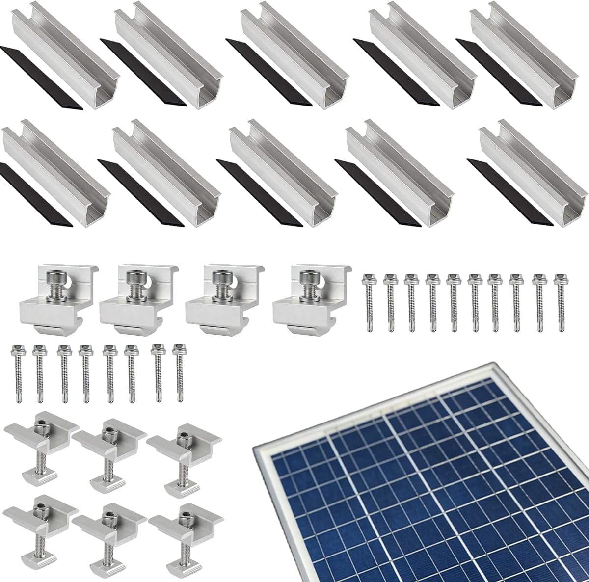 10 Pcs Solar Panel Mounting Brackets Rails Kit,Metal Solar Panel Mounting Brackets,Solar Panel Mid Clamps for Securing All Standard Sized Photovoltaic Frames,Solar Panel Installation