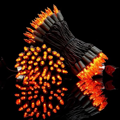 Miniatura 9 de YULETIME Luces LED de Navidad naranjas con cable marrón, 66 pies, 200 unidades, certificación UL, grado comercial, juego de luces LED de Halloween