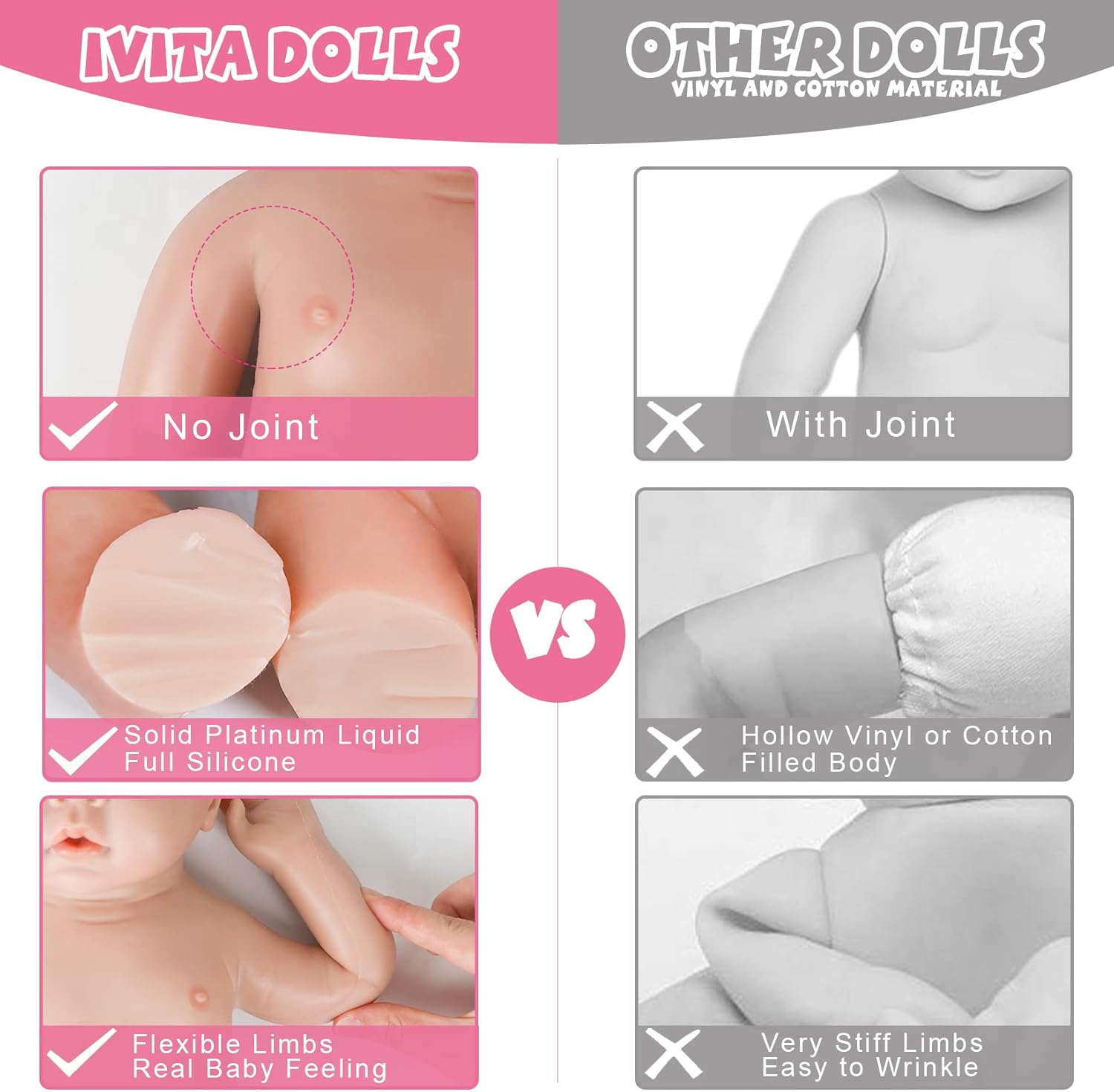 IVITA 19 inch Silicone Baby Dolls Girl Weighted 6.97 lb,[NOT Vinyl],Silicone Full Body Reborn Lifelike Realistic Real Life Newborn Soft Babies with Feeding Accessories & Gift Box for Kids Age 3+