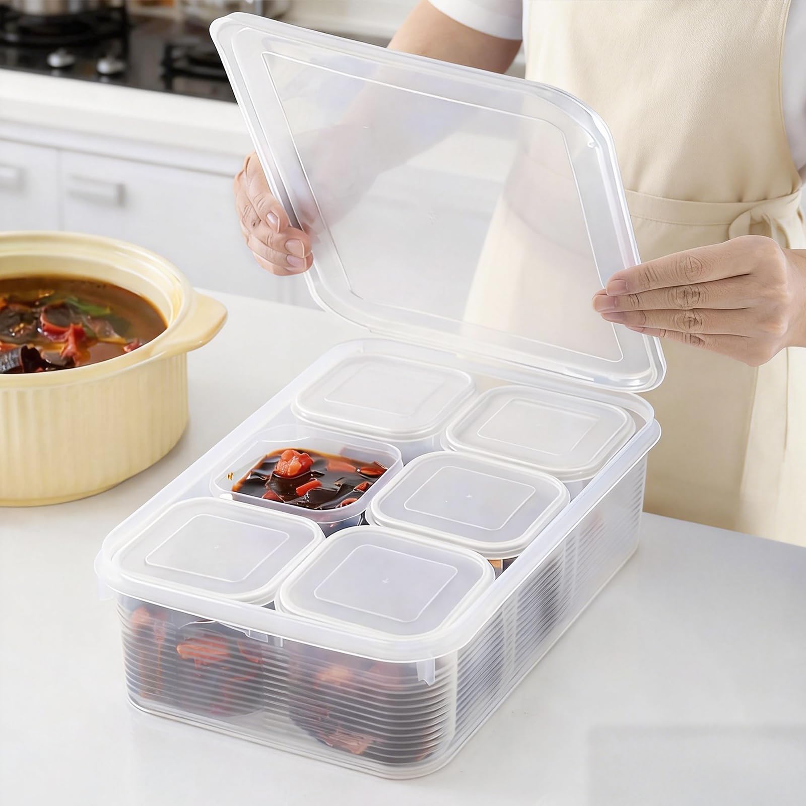BLUE BAZAAR 7-Pack 6-Compartment Snack Organizers – Leakproof, Reusable & Stackable for Kids, Adults, School, Work, and Travel