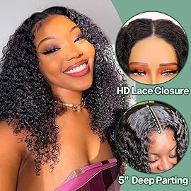 Ailwelia Curly Bob Wig Human Hair Jerry Curl 200% Density 5x5 HD Lace Closure Wigs Human Hair Bob Wigs For Black Women Wear And Go Glueless Curly Wig 1B Color 14 Inch