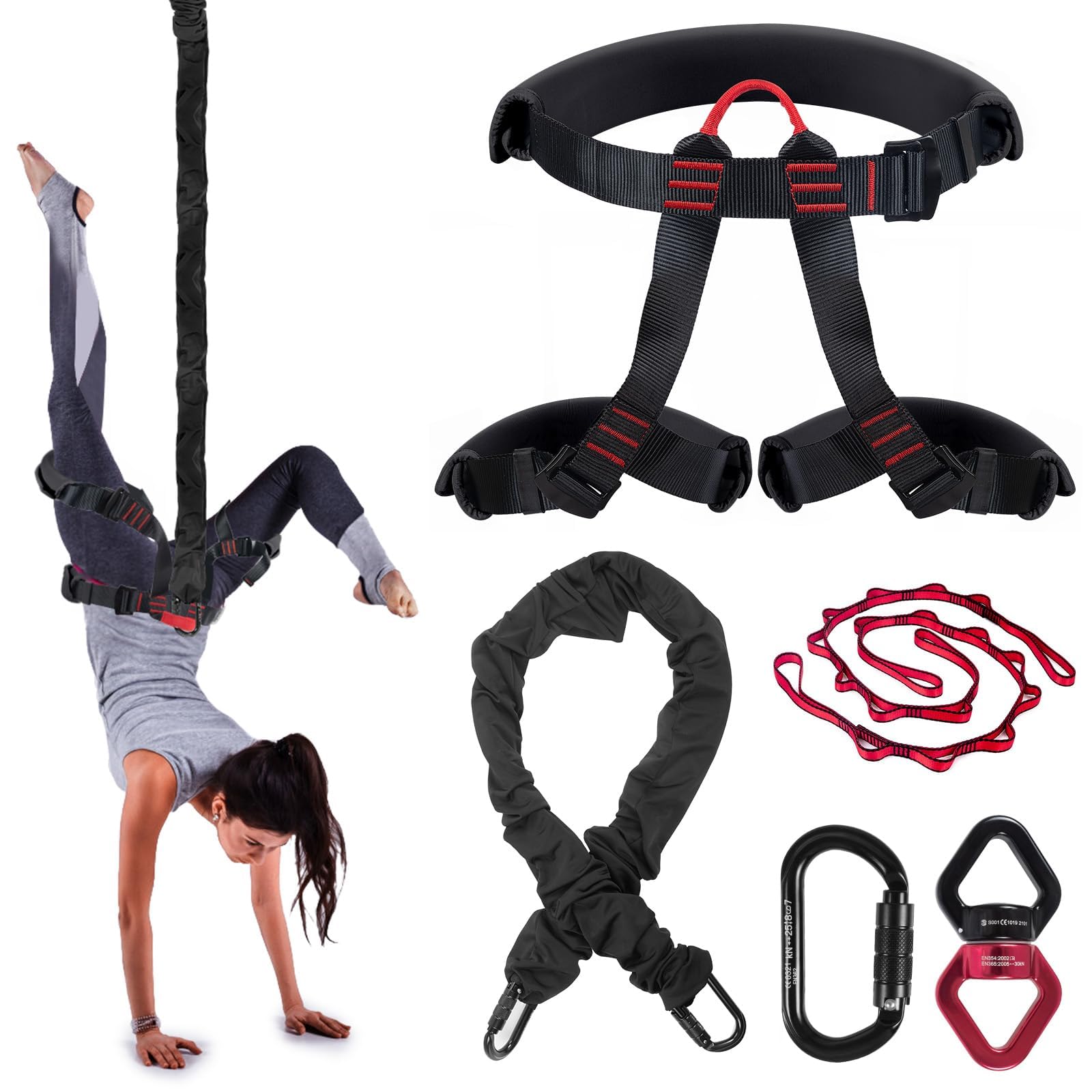 DASKING Set attrezzatura fitness bungee aereo aggiornato, imbracatura e corda elastici regolabili per allenamento a casa, gravity yoga, bungee dance, kit corda volante