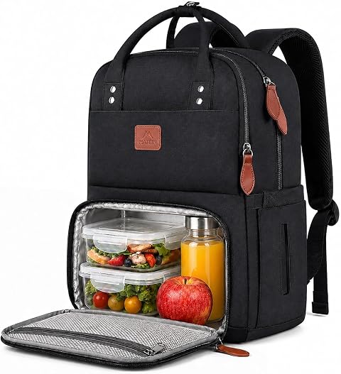 MATEIN Laptop Lunch Backpack, 15.6 Inch Backpack with Laptop Compartment | Rucksack for Men Women with Lunch Compartment, Insulated Cooler Lunch Bag for Camping Travel Business Work