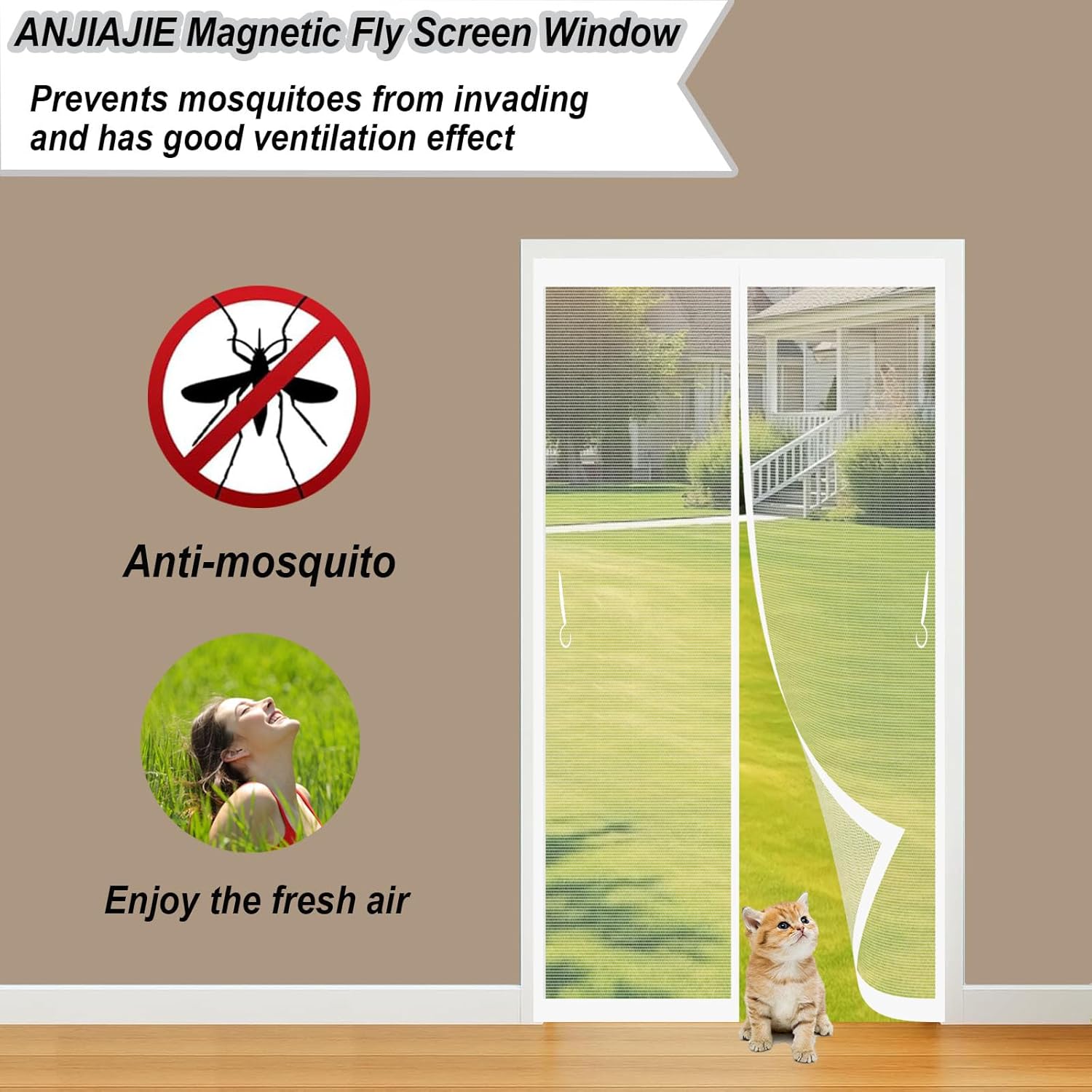 Magnetic Mosquito Net for Doors, 96 x 208 cm, Anti-Insect Screen with Adhesive, Easy to Install with Magnets for Doors, Windows, Balcony and Living Room, White