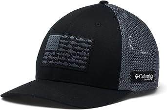 Columbia Unisex PFG Fish Flag Mesh Ball Cap-High Crown, Black/Graphite, XX-Large