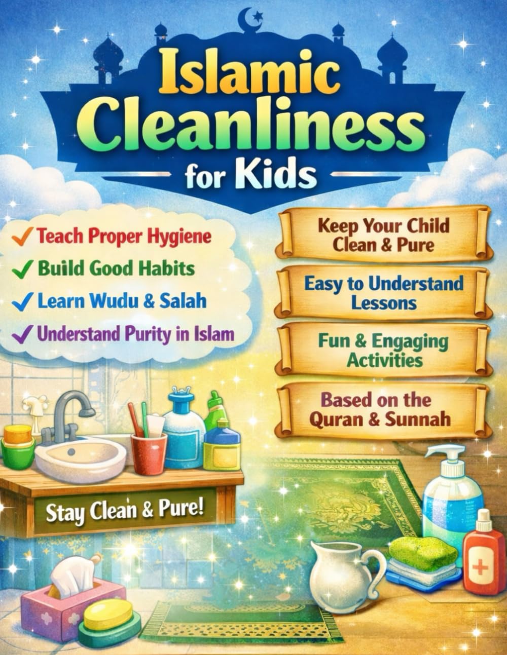 Islamic Cleanliness for Kids: A Step-by-Step Guide to Teach Wudu, Ghusl, Personal Hygiene, Toilet Manners & Good Habits in Islam — With Activities, Charts & Parent Guidance (Ages 4–9)