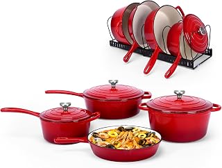 QuliMetal Nonstick Enameled Cast Iron Cookware Set, 4-Pcs Pots and Pans with Lid, Healthy Round Dutch Oven Pot for Sourdough Bread Baking, Oven Safe up to 500° F or on All Stovetop