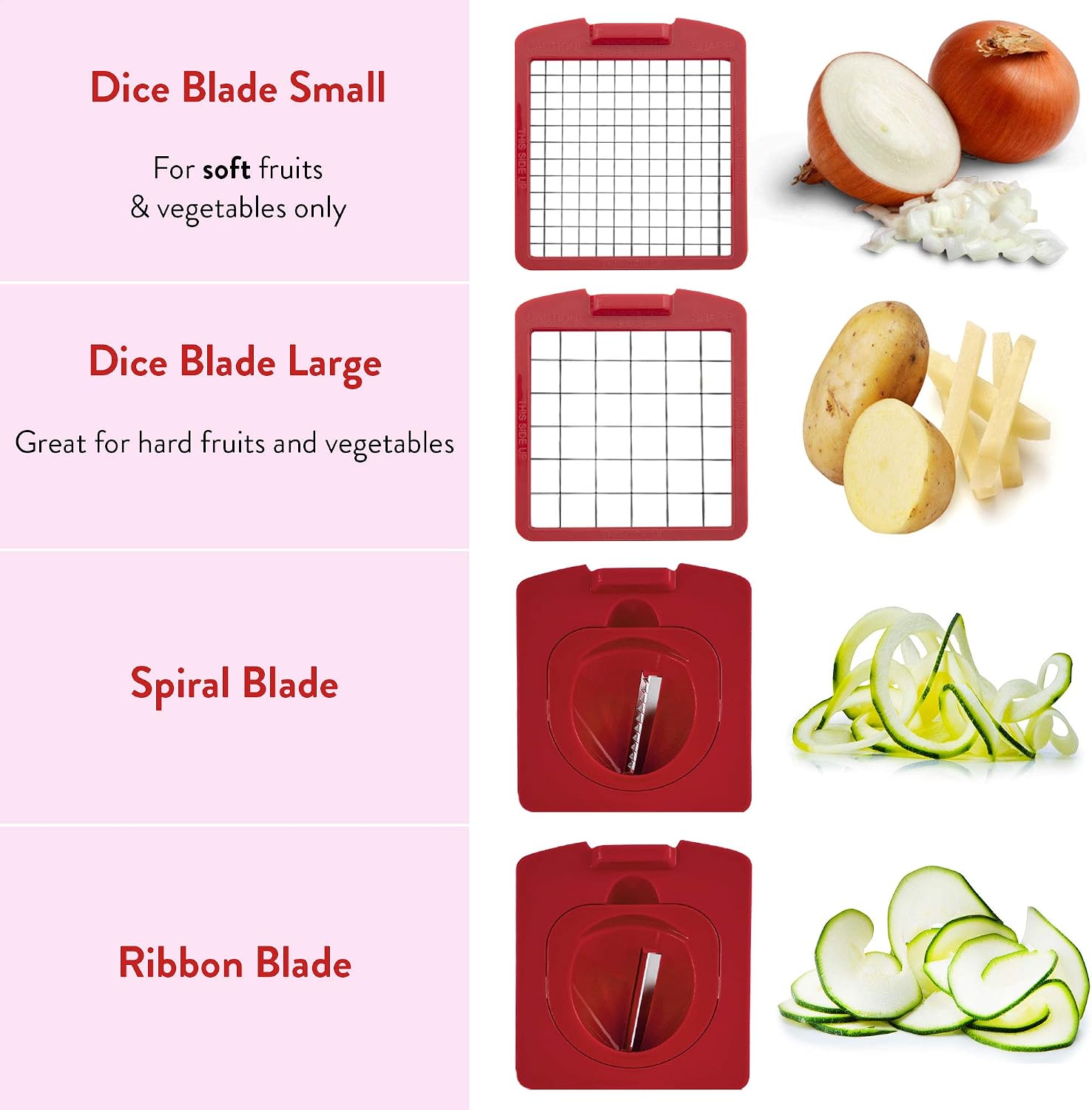 Fullstar Vegetable Chopper - Spiralizer Vegetable Slicer - Onion Chopper with Container - Pro Food Chopper - Red Slicer Dicer Cutter - 4 Blades