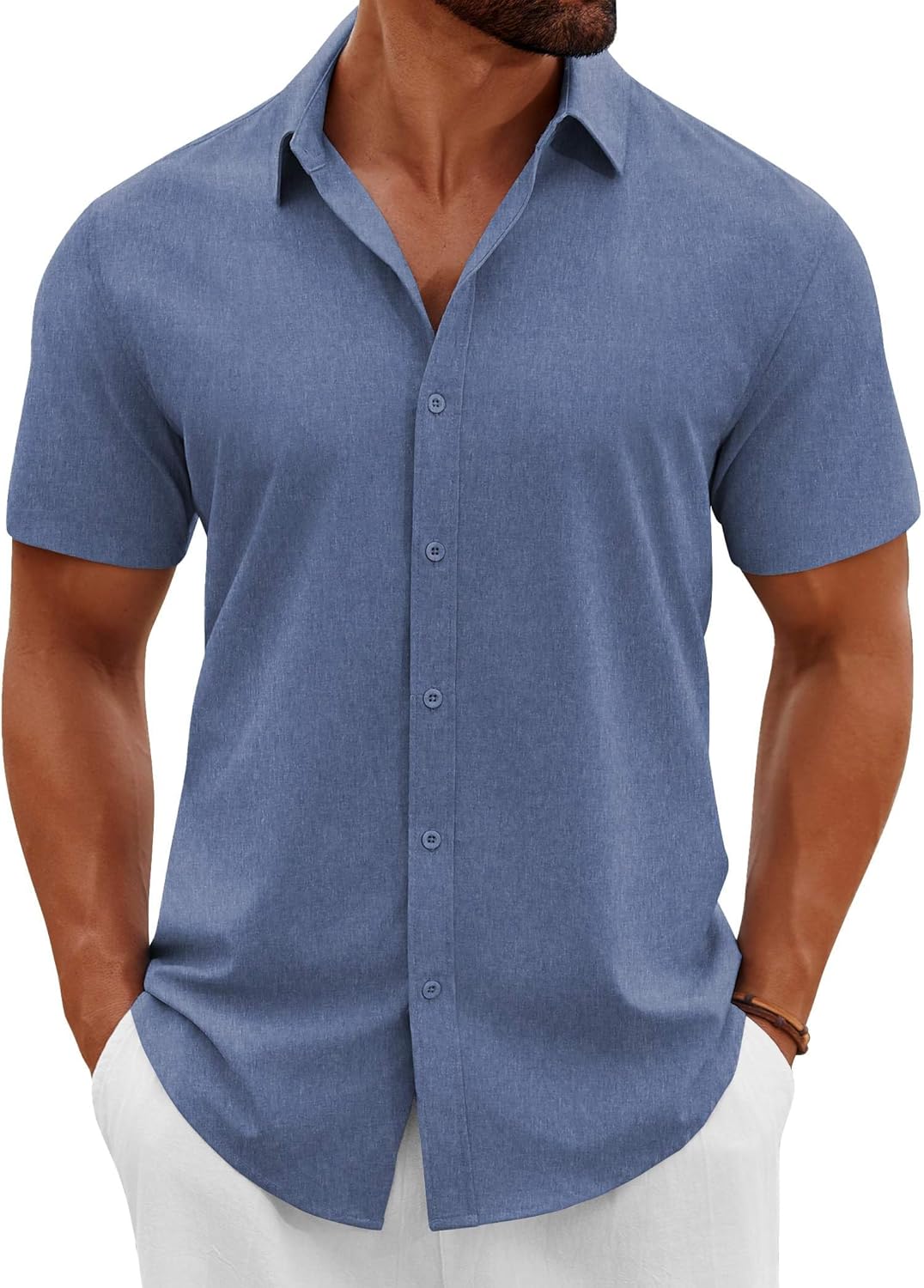 COOFANDY Men’s Button Down Shirts Short Sleeve Casual Summer Beach Shirts Vacation Wedding Shirts