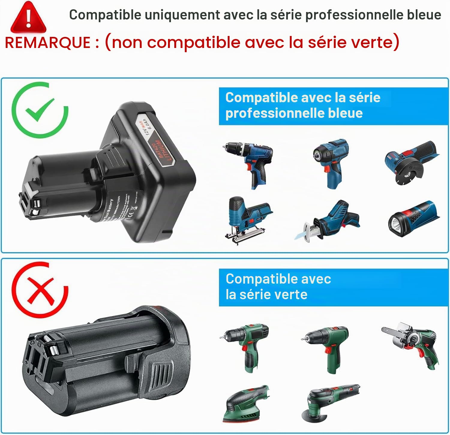 12 V 6 A Batterie de Remplacement Li-ION pour Outils Bosch 12 V - Convient pour Batterie BAT411 BAT412 BAT413 BAT415 BAT420 GBA10.8V