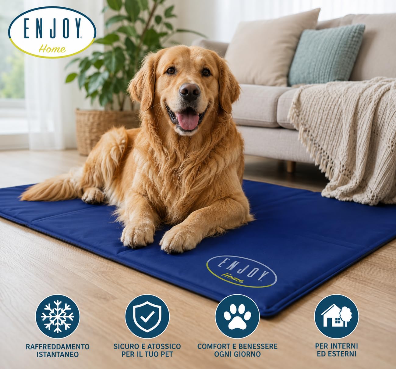 ENJOY HOME Tappetino Rinfrescante per Cani e Gatti – Tappeto Auto-Rinfrescante per Animali Domestici – Materassino Fresco Estivo per Cuccia, Auto e Divano – Misure 80 x 60 cm