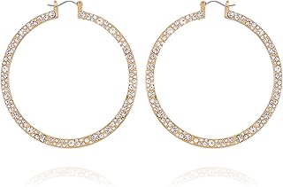 GUESS Goldtone Crystal Stone Statement Hoop Earrings