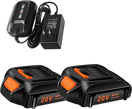 20V 2Packs Replacement Battery and Charger Starter Kit, Cell9102 WA3520 Lithium Battery and Charger WA3742 Compatible with Worx 20-Volt Cordless Power Tools