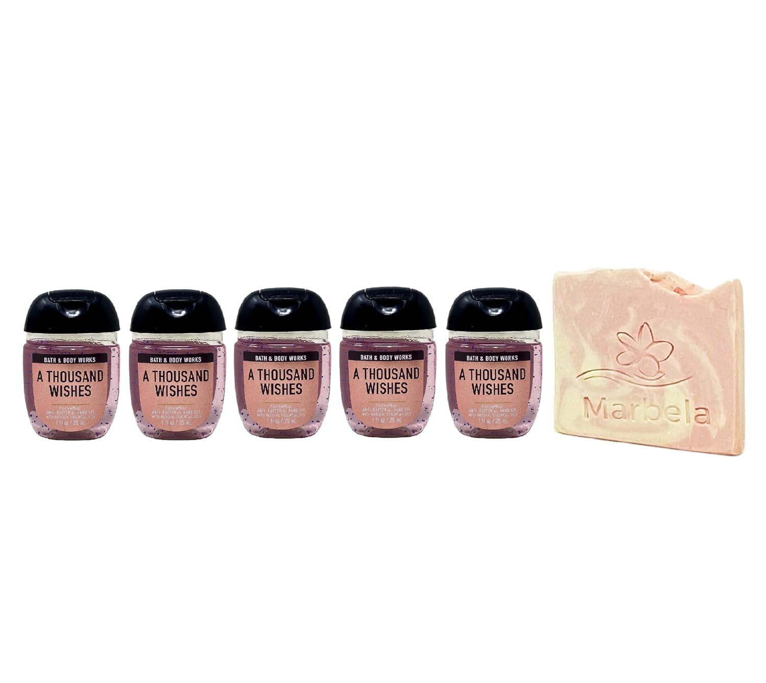 Bath & Body Works A Thousand Wishes 5 Pack Hand Gel Bundle with a Himalayan Salts Springs Sample Soap