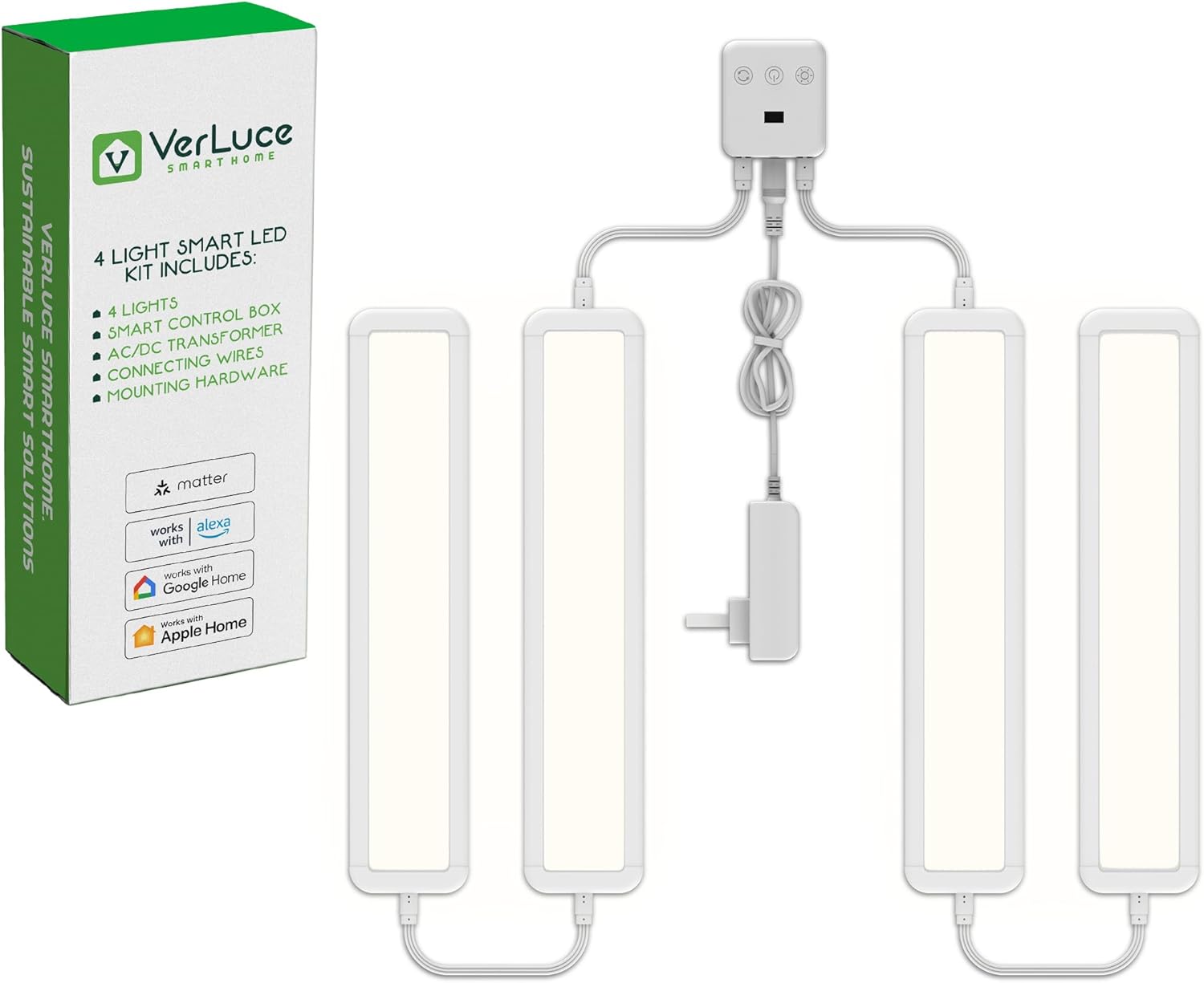 4 x Flat Panel LED Light Kit – Plug-in – Smart Under Cabinet Lighting – Super-High-Output – 478 lm Per Panel – 2700K-6500K – 95 CRI – Works with Alexa, Google, Apple – Matter Certified