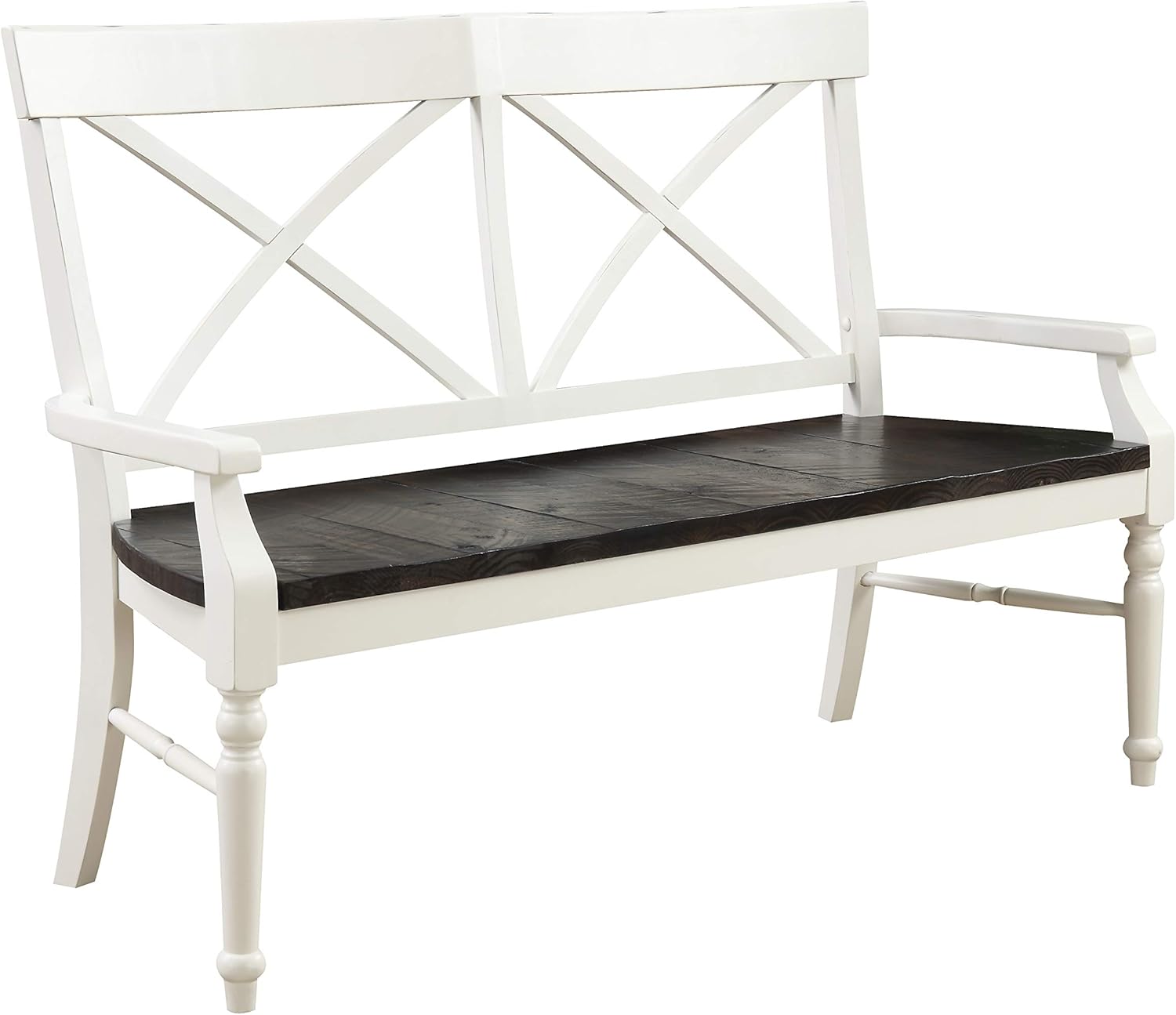 Wallace & Bay Maddox Brown and Distressed White Bench with Two-Tone Wood Finish