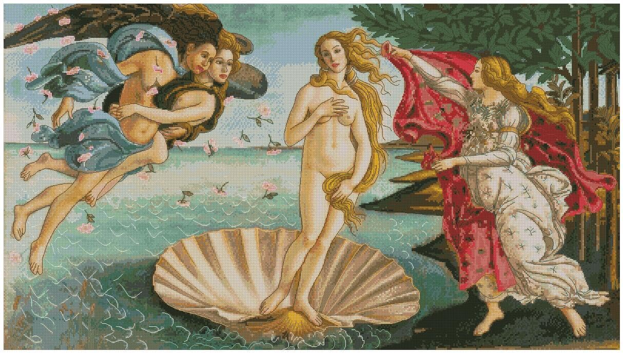 Birth of Venus Counted Cross Stitch Kit, Classical Painting, 14ct Aida Fabric, Cotton, Super Big 400x250 Stitches, for Advanced Stitchers