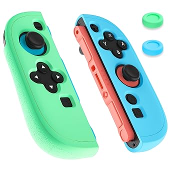Switch 2 2025 Silicone Grip Controller Case, Frosted Switch 2 Protective Cover Comfort Handle and 2 Thump Caps, [2 Pieces] Anti-Scratch Softshell Skin - Blue&Green