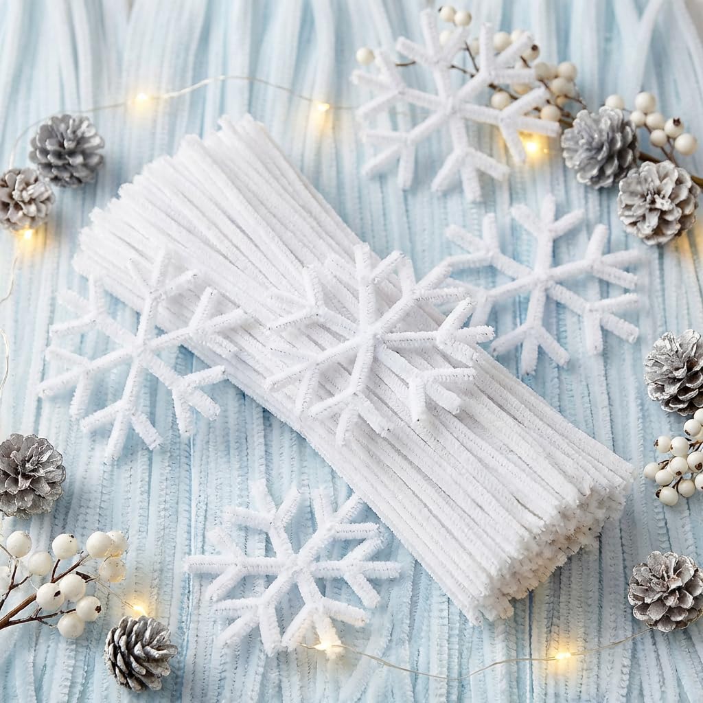 White Pipe Cleaners Craft (100 Pieces) Chenille Stems for DIY Art Creative Festival Day Decorations (0.24 x 12 Inch)