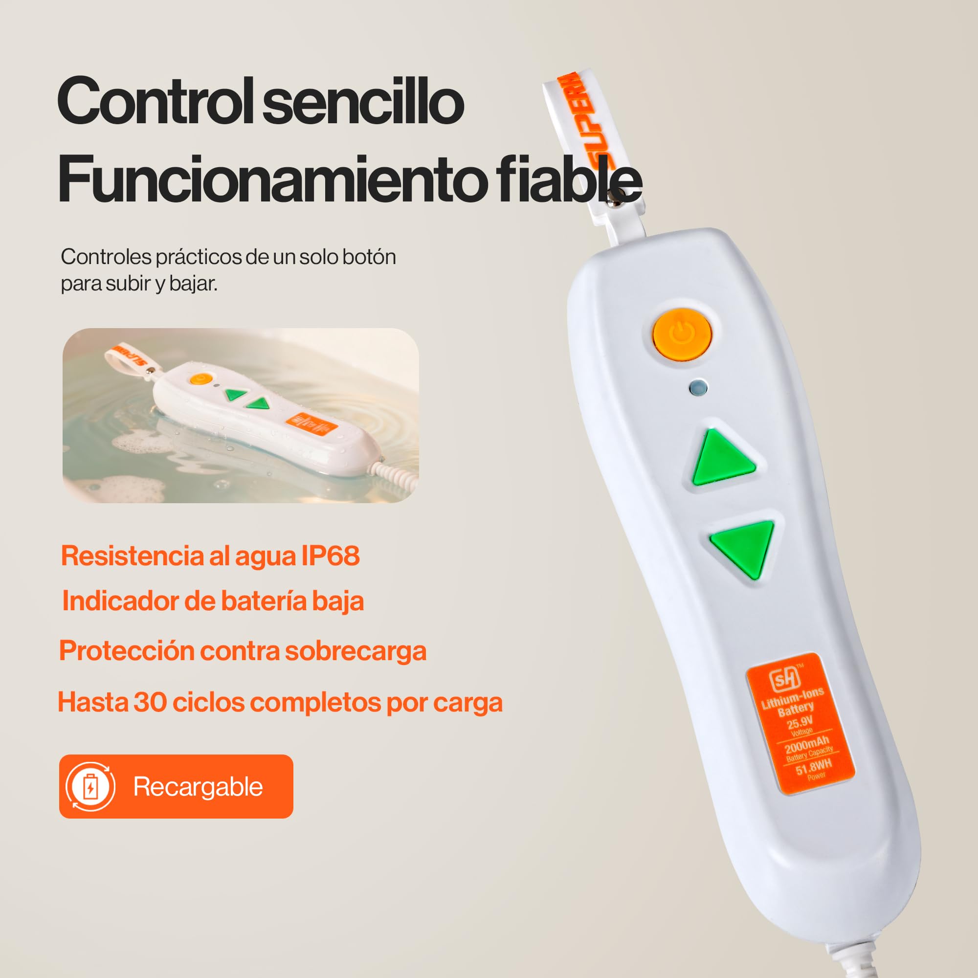 SuperHandy Elevador portátil de Suelo y bañera – Ligero 8,6 kg, Plegable, Capacidad de Carga 150 kg, Elevador Impermeable IP68 para Personas Mayores, Asiento ergonómico con Paneles Desmontables