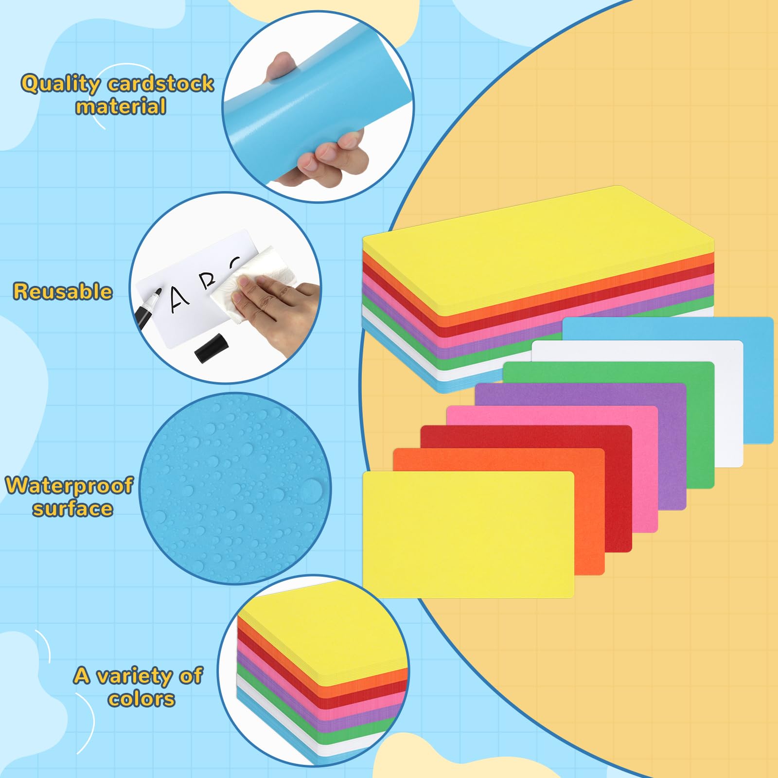 120 Stück trocken abwischbare Karteikarten, Notizkarten, blanko, wiederverwendbar, Spielkarten, Lernkarten, Geschäftskarten, Notizkarten für Schule, Büro, Hausarbeit, Aufgabenliste, Regenbogen, 7,6 x