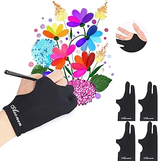 Asonen -Artist Gloves for Drawing 4 Pack,Three-layer fixed anti-touch,Two Fingers Gloves for sketching, inking, coloring and digital drawing on graphics tablets, Universal Right and Left Hands