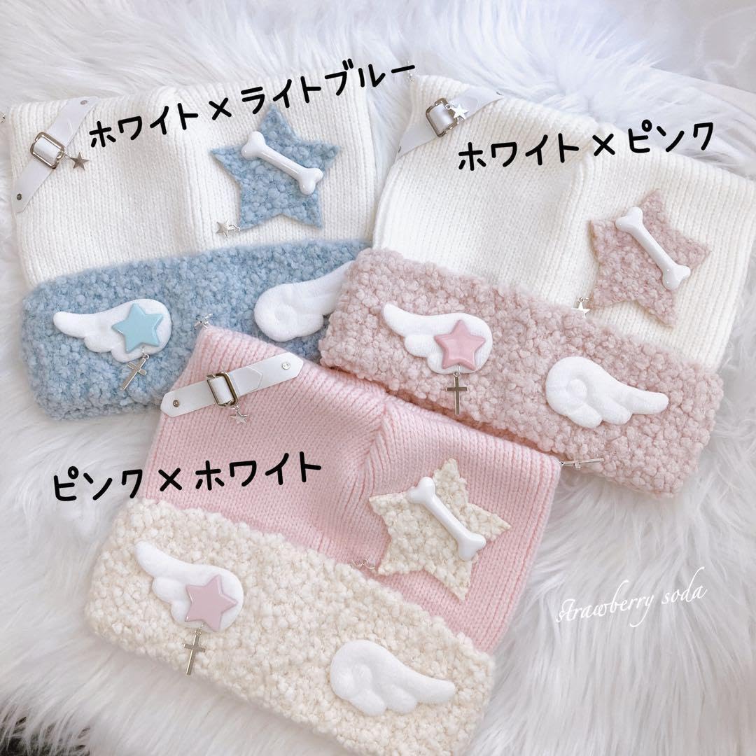 Amazon.co.jp: 天使界隈 ネコ耳 ニット帽 ホワイト×ピンク