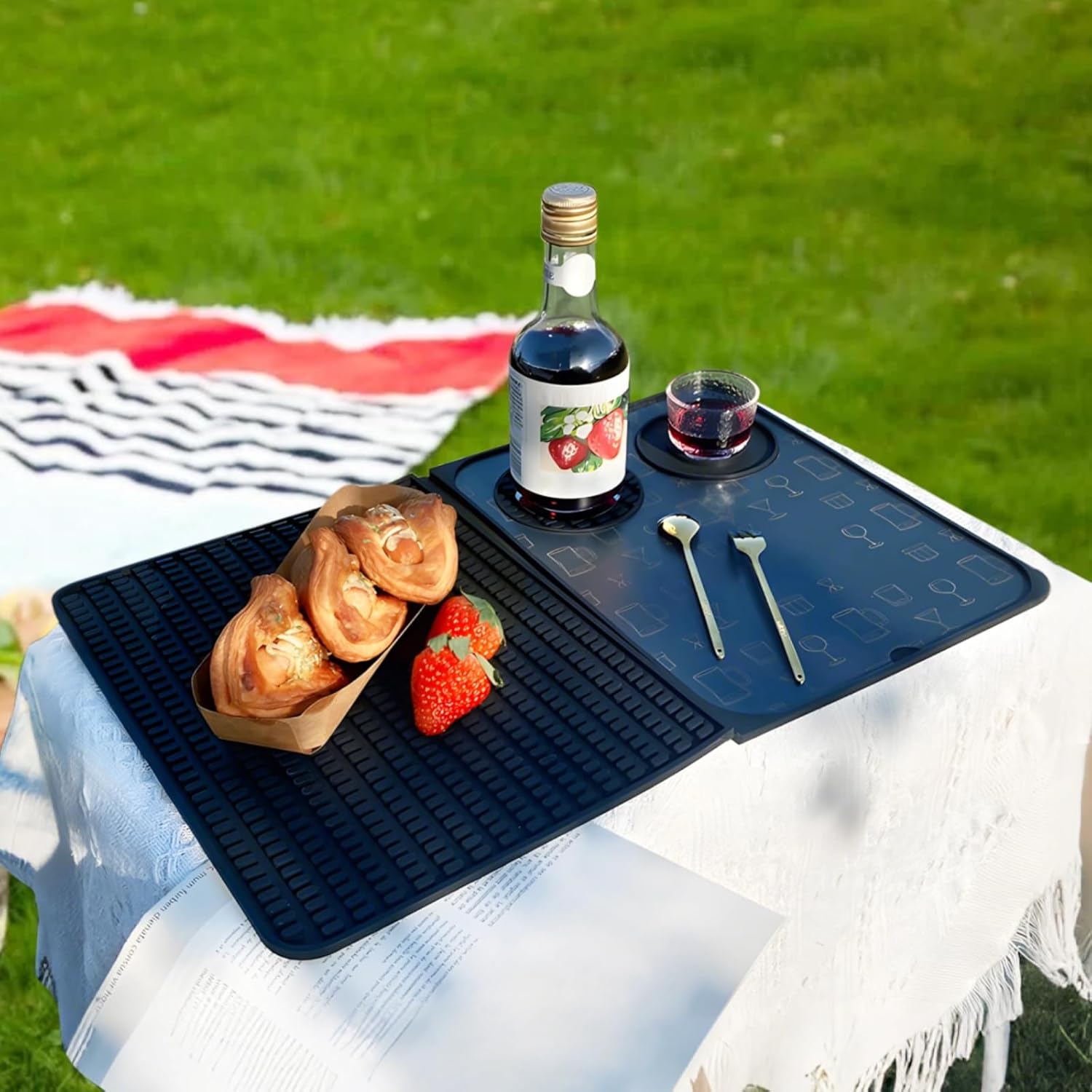 Large Foldable Silicone Bartending Mat, High Thermostability Cutting Board, Includes Pp Mat, Ideal for, Kitchen Use, Camping