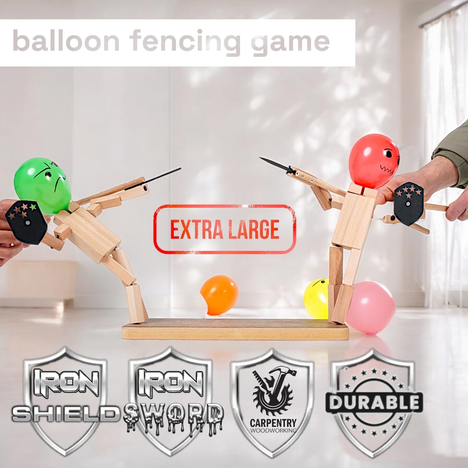 Nouvelles marionnettes d’escrime en bois faites à la main - Bataille d’homme en bambou en ballon, jeu de bataille de robots en bois pour 2 joueurs Nouvelles marionnettes d’escrime en bois faites à la main - Bataille d’homme en bambou en ballon, jeu de bataille de robots en bois pour 2 joueurs