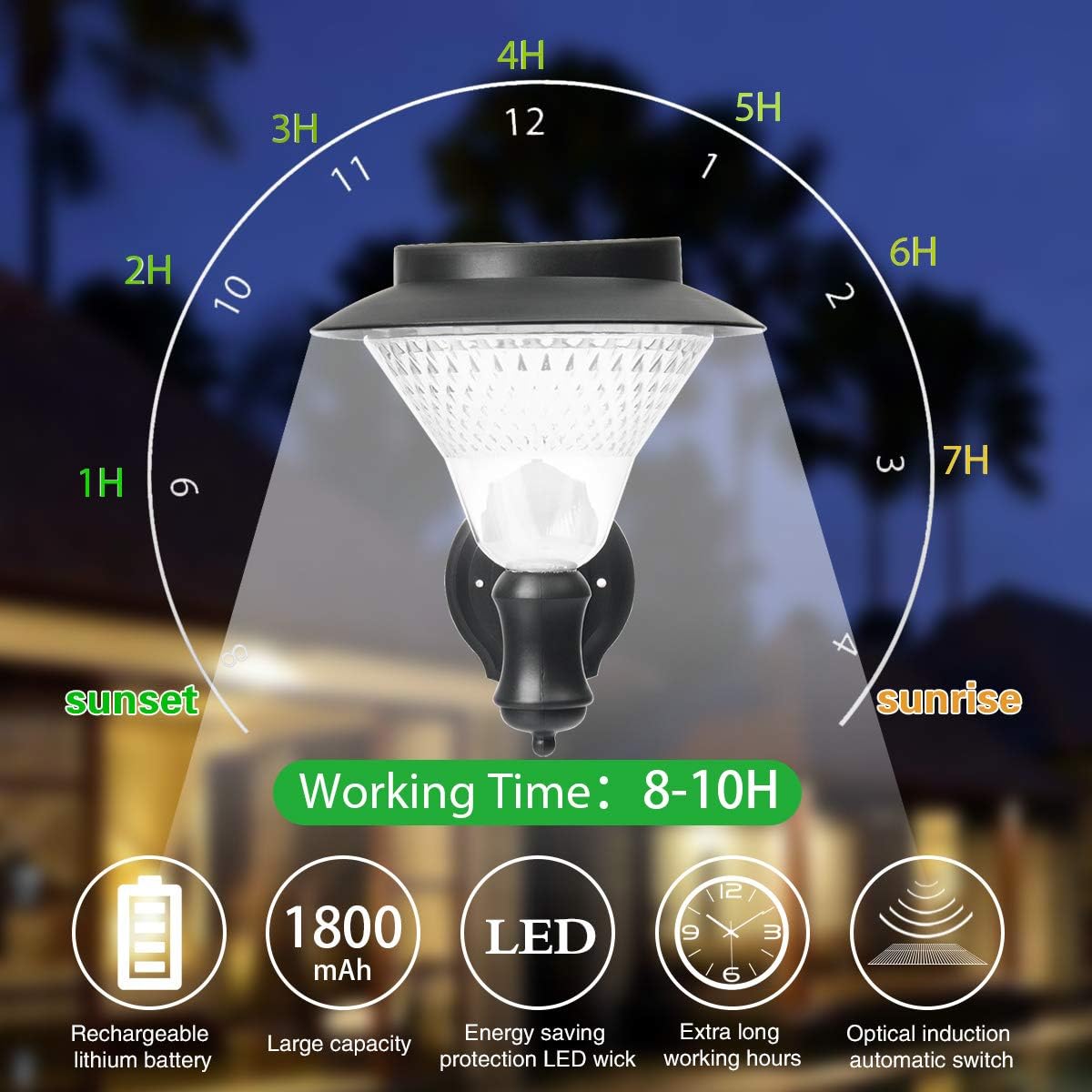 2 Pack Solar Wall Lantern Lights Outdoor Waterproof,Dusk to Dawn Led Wall Mounted Kit Sconce with 16 LED, Auto On/Off Solar Porch Lights for Yard, Front Porch, Garage and Garden,Cold White