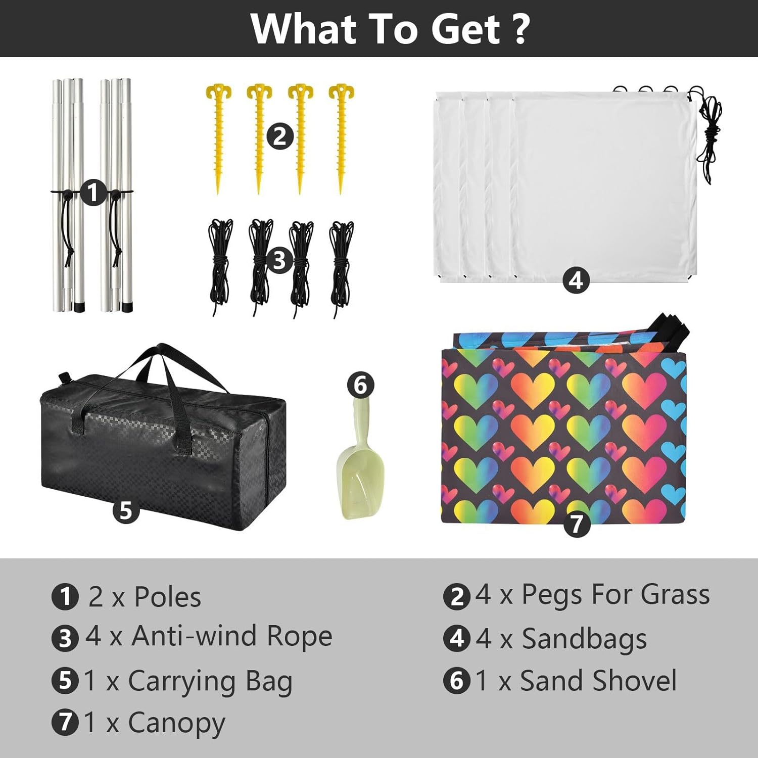 ALAZA Rainbow Hearts LGBT Pride Beach Tent Sun Shelter UPF50+ Protection Beach Shade Canopy w/ 4 Sandbags for Outdoor Camping, Fishing, Backyard Fun, Picnic, 10x9 ft